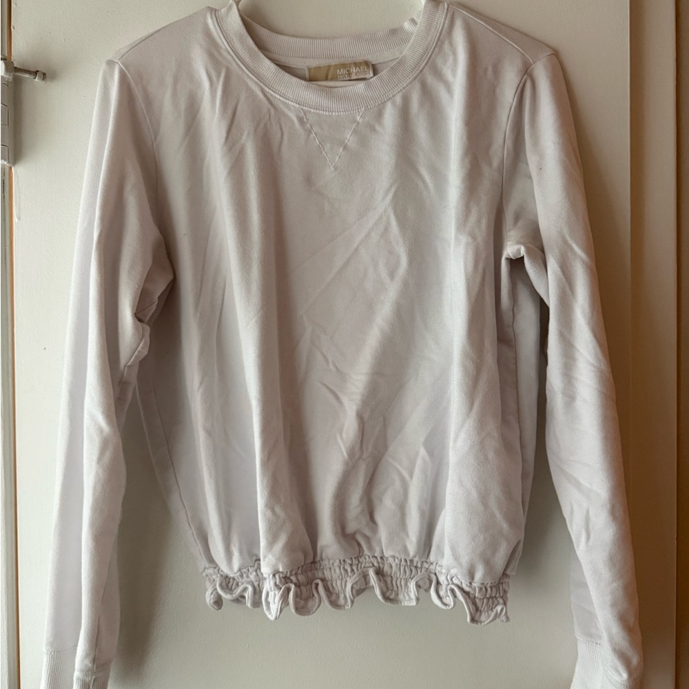 Michael Kors White Ruffle Hem Sweatshirt